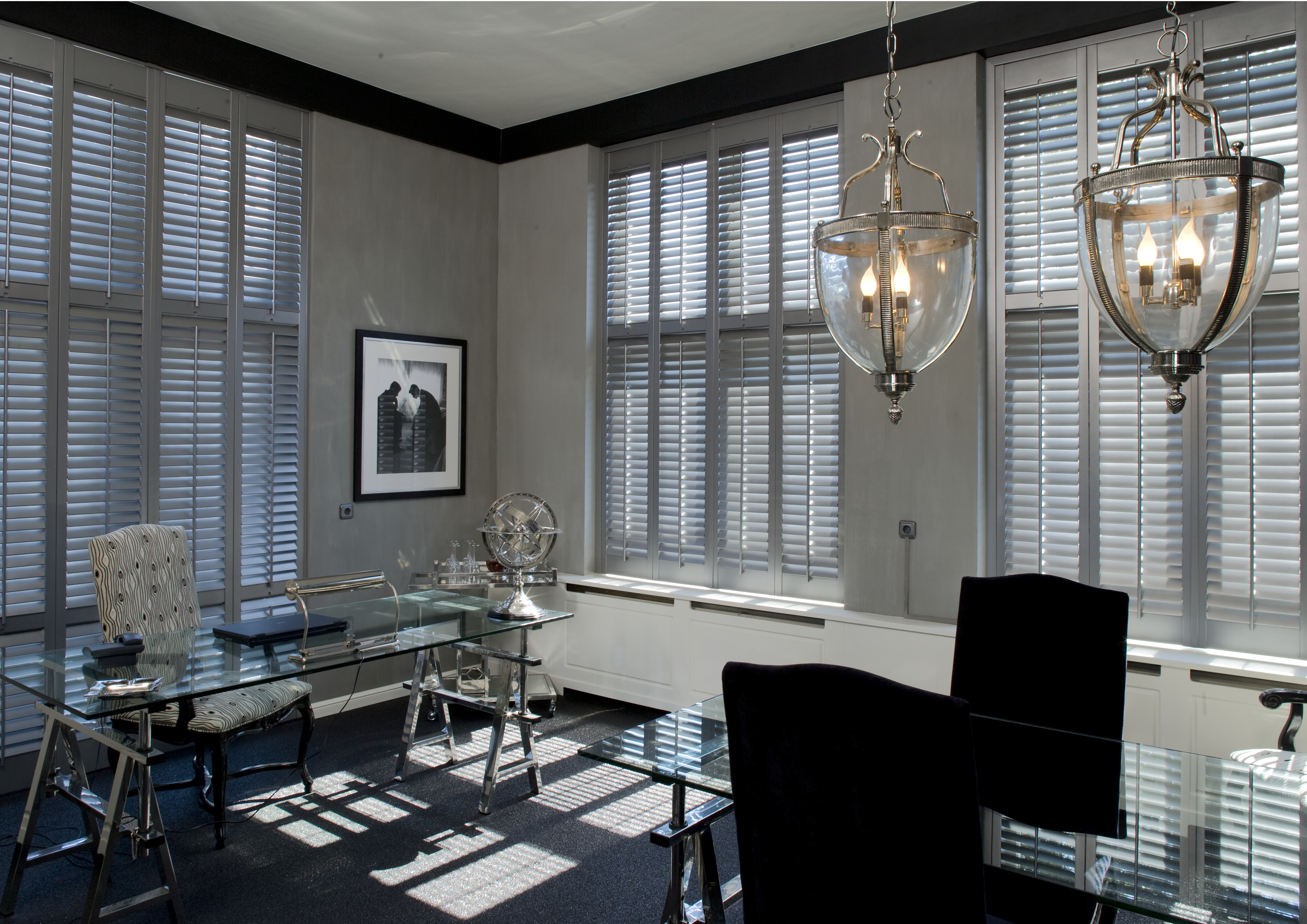 Bright room with plantation shutters