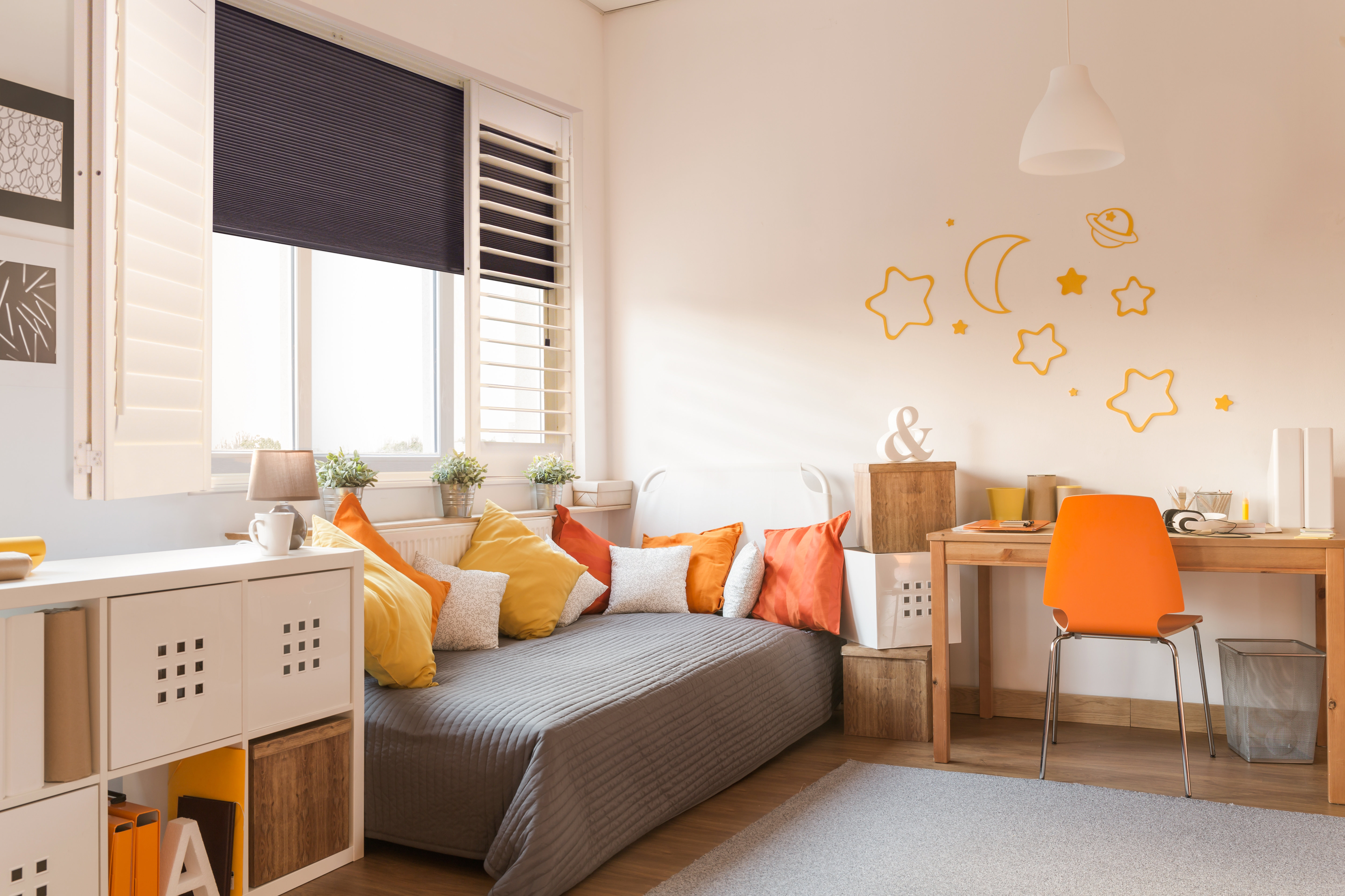 Bright room with cafe style shutters